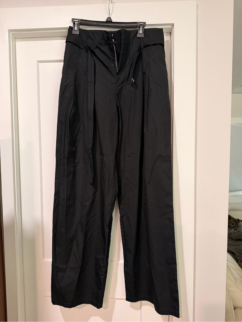 Mango Black Wide-Leg Chinos with Fabric Waist Tie